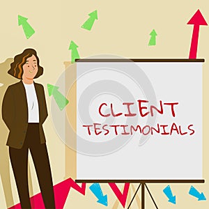 Text sign showing Client Testimonials. Business concept Written Declaration Certifying persons Character Value