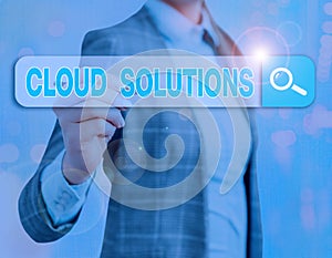 Text sign showing Cloud Solutions. Conceptual photo ondemand services or resources accessed via the internet photo