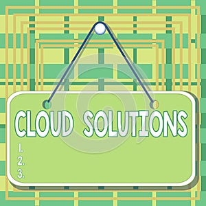 Text sign showing Cloud Solutions. Conceptual photo ondemand services or resources accessed via the internet Colored memo reminder photo