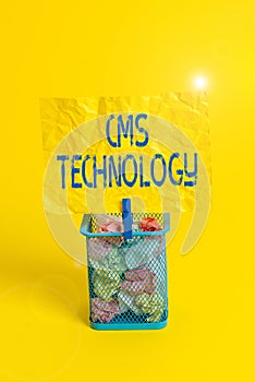 Text sign showing Cms Technology. Conceptual photo programs that are used to create and analysisage digital content Trash bin photo