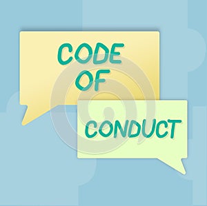 Text sign showing Code Of Conduct. Conceptual photo Ethics rules moral codes ethical principles values respect Blank