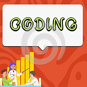 Text sign showing Coding. Business overview assigning code to something for classification identification