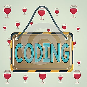 Text sign showing Coding. Conceptual photo assigning code to something for classification identification Board attached string