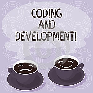 Text sign showing Coding And Development. Conceptual photo To program or create a software or any application Sets of