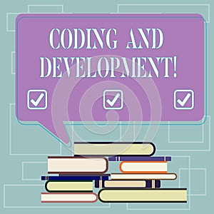 Text sign showing Coding And Development. Conceptual photo To program or create a software or any application Uneven