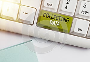 Text sign showing Collecting Data. Conceptual photo Gathering and measuring information on variables of interest photo