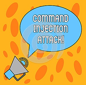 Text sign showing Comanalysisd Injection Attack. Conceptual photo execution of arbitrary comanalysisds on the host OS Blank Oval photo