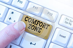 Text sign showing Comfort Zone. Word Written on A situation where one feels safe or at ease have Control Abstract Typing