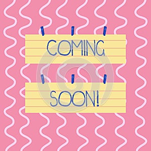Text sign showing Coming Soon. Conceptual photo event or action that will happen after really short time Two Color Blank