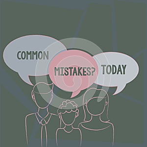 Text sign showing Common Mistakes question. Conceptual photo repeat act or judgement misguided or wrong Family of One
