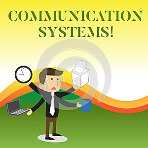 Text sign showing Communication Systems. Conceptual photo Flow of Information use of Machine to transmit signals
