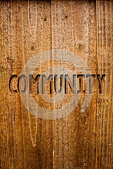 Text sign showing Community. Conceptual photo Neighborhood Association State Affiliation Alliance Unity Group Ideas messages woode photo