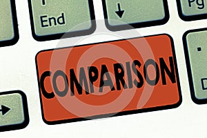 Text sign showing Comparison. Conceptual photo Estimate similarities dissimilarities between two things showing