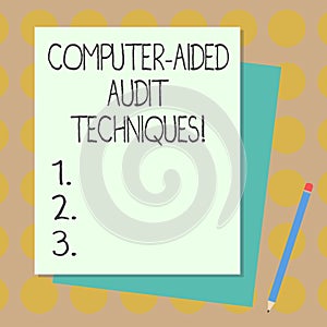 Text sign showing Computer Aided Audit Techniques. Conceptual photo Using computer to automate IT audit process Stack of Blank