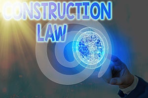 Text sign showing Construction Law. Conceptual photo deals with matters relating to building and related fields Elements of this