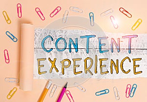 Text sign showing Content Experience. Conceptual photo environment in which content lives and structured Stationary and