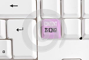 Text sign showing Content Is King. Conceptual photo marketing focused growing visibility non paid search results White