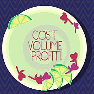 Text sign showing Cost Volume Profit. Conceptual photo form of cost accounting and It is simplified model Cutouts of