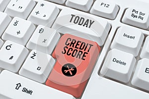 Text sign showing Credit Score. Business idea Represent the creditworthiness of an individual Lenders rating