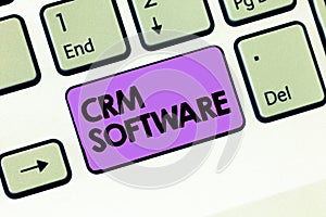 Text sign showing Crm Software. Conceptual photo Customer relationship analysisagement used to engage with customers