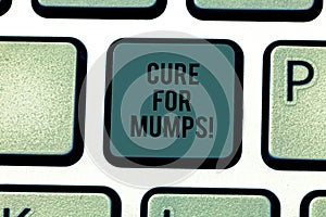 Text sign showing Cure For Mumps. Conceptual photo Medical treatment for contagious infectious disease Keyboard key