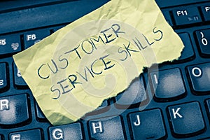 Text sign showing Customer Service Skills. Conceptual photo Aptitude to master to improve dealings with client