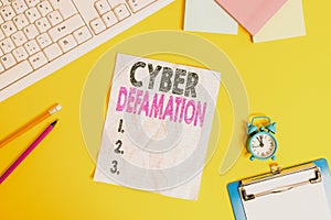 Text sign showing Cyber Defamation. Conceptual photo slander conducted via digital media usually by Internet Copy space
