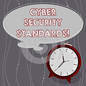 Text sign showing Cyber Security Standards. Conceptual photo Rules for organizational info security standards Blank