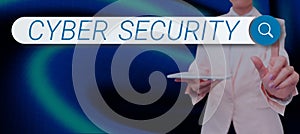 Text sign showing Cyber Security. Word Written on Contingency Planning Forecasting a disaster or incident Businessman in