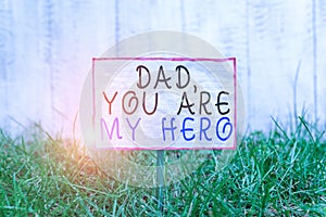 Text sign showing Dad You Are My Hero. Conceptual photo Admiration for your father love feelings compliment Crumpled