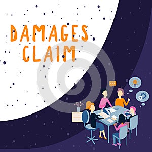 Text sign showing Damages Claim. Business overview Demand Compensation Litigate Insurance File Suit