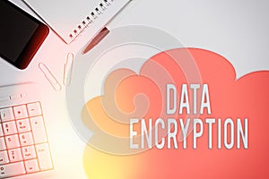 Text sign showing Data Encryption. Conceptual photo Symmetrickey algorithm for the encrypting electronic data Business concept