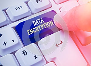 Text sign showing Data Encryption. Conceptual photo Symmetrickey algorithm for the encrypting electronic data
