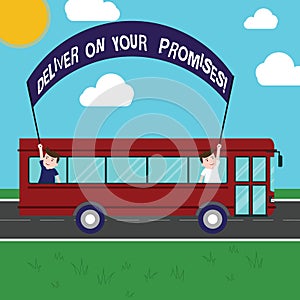 Text sign showing Deliver On Your Promises. Conceptual photo Do what you have promised Commitment release Two Kids