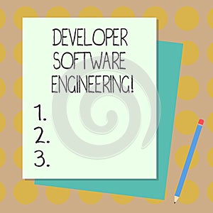 Text sign showing Developer Software Engineering. Conceptual photo Forming software base on engineering standard Stack of Blank
