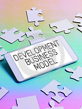 Text sign showing Development Business Model. Business idea rationale of how an organization created photo