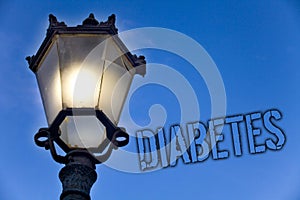 Text sign showing Diabetes. Conceptual photo Chronic disease associated to high levels of sugar glucose in blood Light post blue s