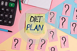 Text sign showing Diet Plan. Conceptual photo amount of food are planned out to achieve a specific weight Mathematics