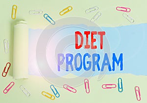 Text sign showing Diet Program. Conceptual photo practice of eating food in a regulated and supervised fashion.