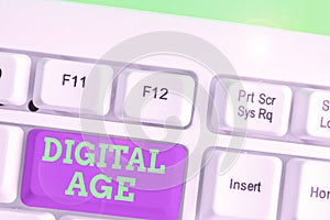 Text sign showing Digital Age. Conceptual photo introduction of the demonstratingal computer with subsequent technology