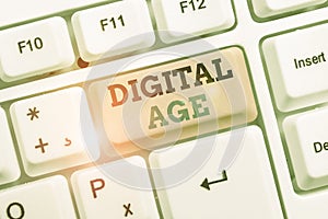 Text sign showing Digital Age. Conceptual photo introduction of the demonstratingal computer with subsequent technology