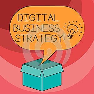 Text sign showing Digital Business Strategy. Conceptual photo Plan for maximizing the business benefits Idea icon Inside