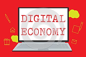 Text sign showing Digital Economy. Conceptual photo worldwide network of economic activities and technologies