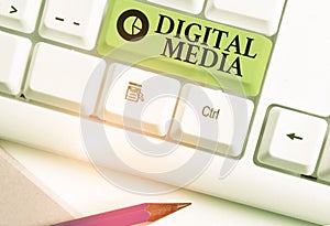 Text sign showing Digital Media. Conceptual photo digitized content that can be transmitted over the internet