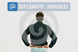 Text sign showing Diplomatic Immunity. Concept meaning law that gives foreign diplomats special rights in the country