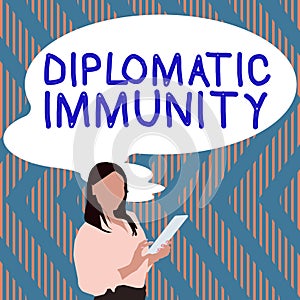 Text sign showing Diplomatic Immunity. Conceptual photo law that gives foreign diplomats special rights in the country