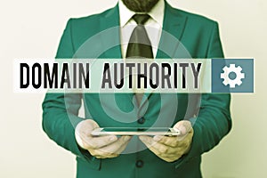 Text sign showing Domain Authority. Conceptual photo calculated metric for how well a domain is likely to rank