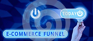 Text sign showing E Commerce Funnel. Word Written on a tool used to optimise the usability of the online assets