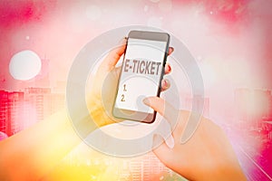 Text sign showing E Ticket. Conceptual photo Digital ticket that is as valid as a paper ticket or its equivalent