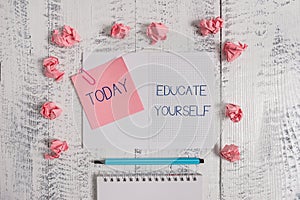 Text sign showing Educate Yourself. Conceptual photo prepare oneself or someone in a particular area or subject Squared